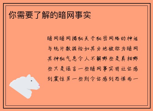 你需要了解的暗网事实