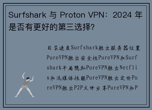 Surfshark 与 Proton VPN：2024 年是否有更好的第三选择？